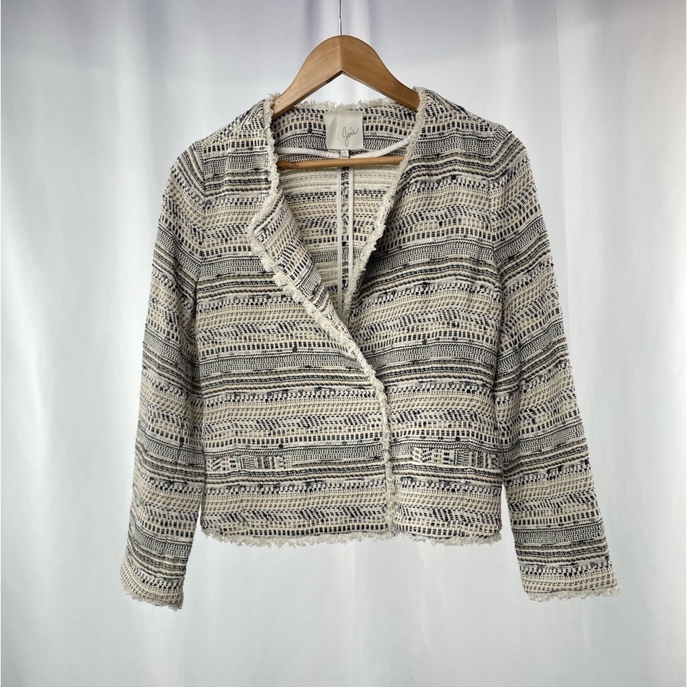 Joie Tweed Cotton Blend Jacket in Neutral Multi Size Small